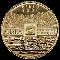 Pod lewą łapą orła znak mennicy warszawskiej:. Rewers: U góry napis: PEKIN/2008. Pod napisem stylizowany wizerunek fal.
