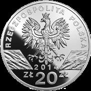 Pod orłem oznaczenie roku emisji: 2014, Rewers: Centralnie stylizowany wizerunek biegnącego dorosłego konika polskiego na tle stylizowanego
