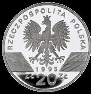 1995 Metal: miedzionikiel (Cu75Ni25) Średnica: 29,5 mm Masa: 10,8 g Nakład: 300 000 szt. Projektant rewersu Roussanka Nowakowska.