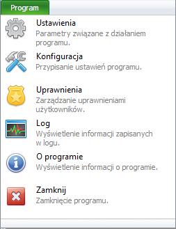 6.1 Pasek zakładek - Program W zakładce Program można dokonać podstawowych zmian w ustawieniach programu