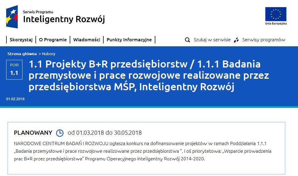 Program Operacyjny Inteligentny Rozwój Podziałanie 1.