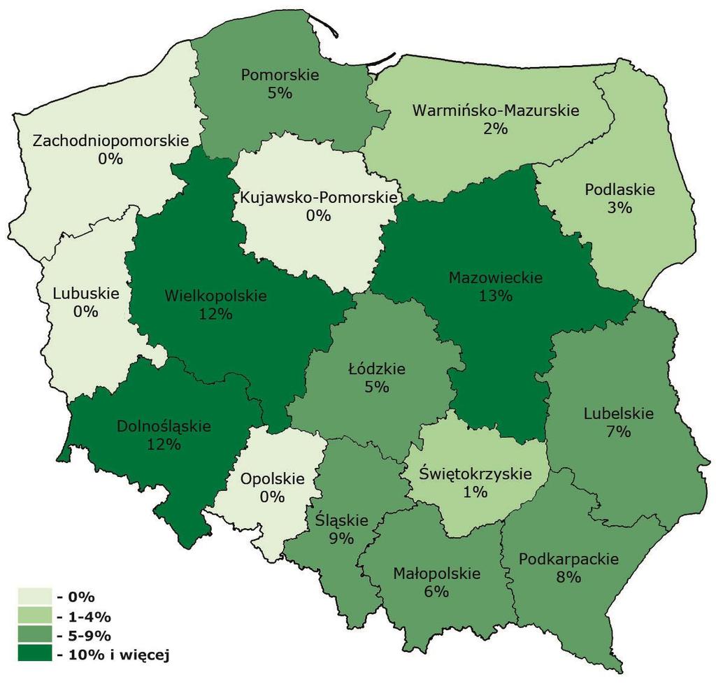 w gospodarstwach prowadzących rachunkowość w 2015 roku W celu zbadania stopnia uczestnictwa w badaniu w poszczególnych województwach obliczono udział rolników odmawiających udzielenia odpowiedzi w