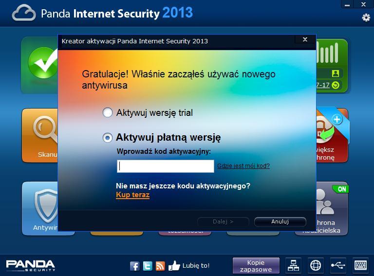 7 S t r o n a 11. Gdy uruchomimy Pandę, pojawi się okienko z kreatorem aktywacji programu.