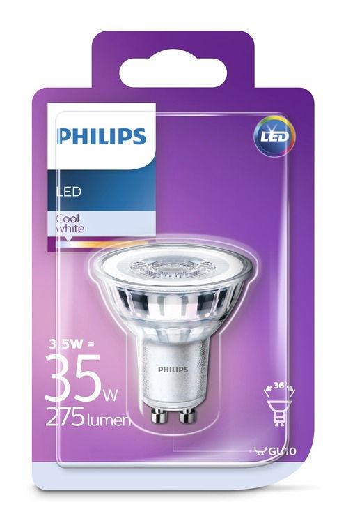 PHILIPS LED Reflektor punktowy 3,5 W (35 W) GU10 barwa chłodno-biała Bez możliwości przyciemniania Światło komfortowe dla Twoich oczu Słaba jakość oświetlenia może prowadzić