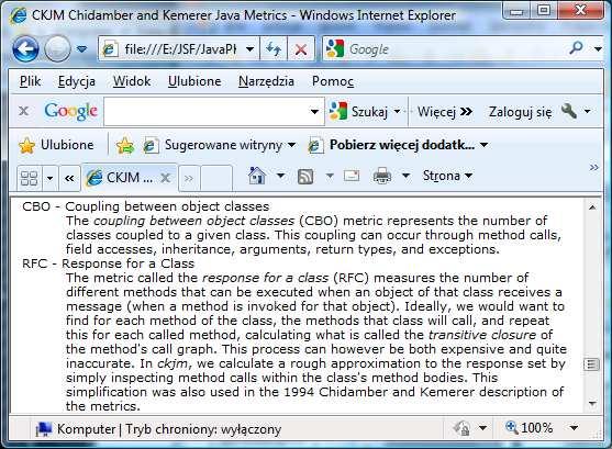 Wybór zakładki Explanations