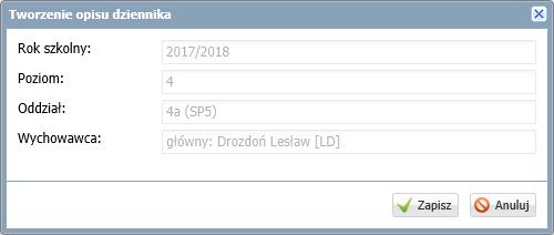 UONET+. Jak wypełnić pustą bazę danych w celu przygotowania i wydrukowania świadectw? 27/47 Opis dziennika jest tworzony domyślnie i nie można go zmienić.