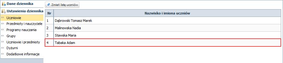 uczeń Jeśli ucznia nie ma na liście po lewej stronie, to wyszukaj go, wpisując początkowe litery nazwiska w polu Wyszukaj i klikając przycisk Pokaż.