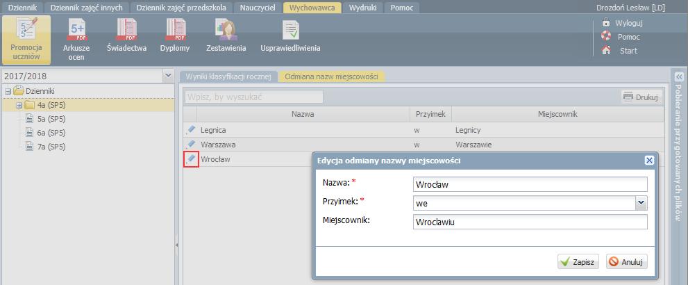 UONET+. Jak wypełnić pustą bazę danych w celu przygotowania i wydrukowania świadectw? 37/47 7. Obejrzyj arkusze ocen poszczególnych uczniów.