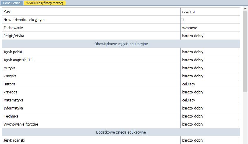 UONET+. Jak wypełnić pustą bazę danych w celu przygotowania i wydrukowania świadectw? 38/47 W przypadku szkół zawodowych arkusz ucznia zawiera jeszcze kartę Zajęcia praktyczne/ Praktyka zawodowa.