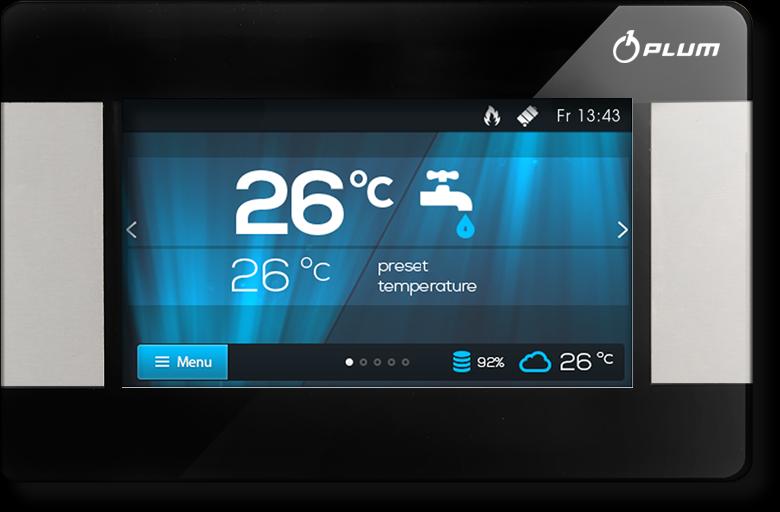 z termostatem pokojowym umożliwiający proste sterowanie temperaturą. Umożliwia też odczyt i podgląd wszystkich parametrów urządzeń ( kotły, pompy ciepła itd.).