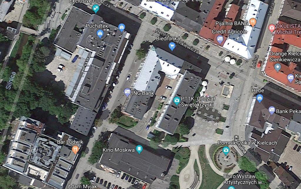 Mapa nr 2. Źródło: GoogleMaps 2.2 KOMUNIKACJA WOKÓŁ NIERUCHOMOŚCI Nieruchomość położona jest w ścisłym centrum Kielce, w odległości około 600 m od Rynku.