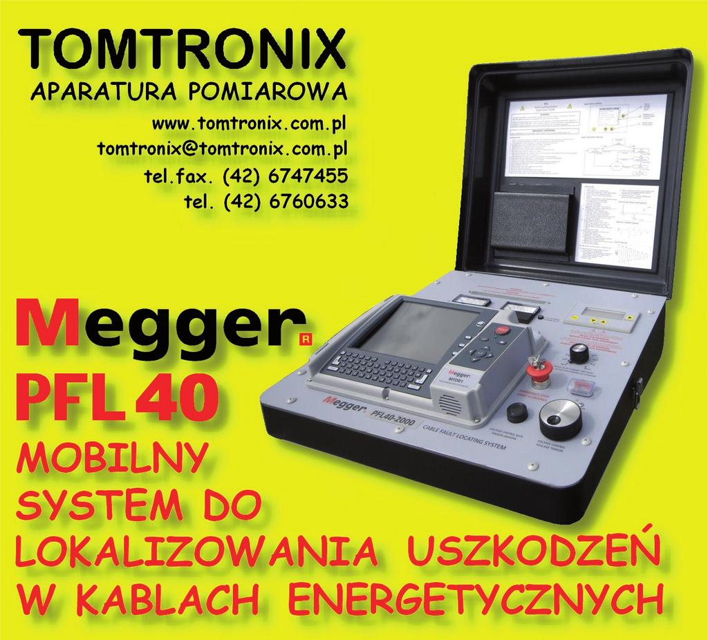 sób obliczana jest odległość od punktu odbicia. System pomiarowy Megger PFL40 wyposażono w kolorowy wyświetlacz VGA (fot.