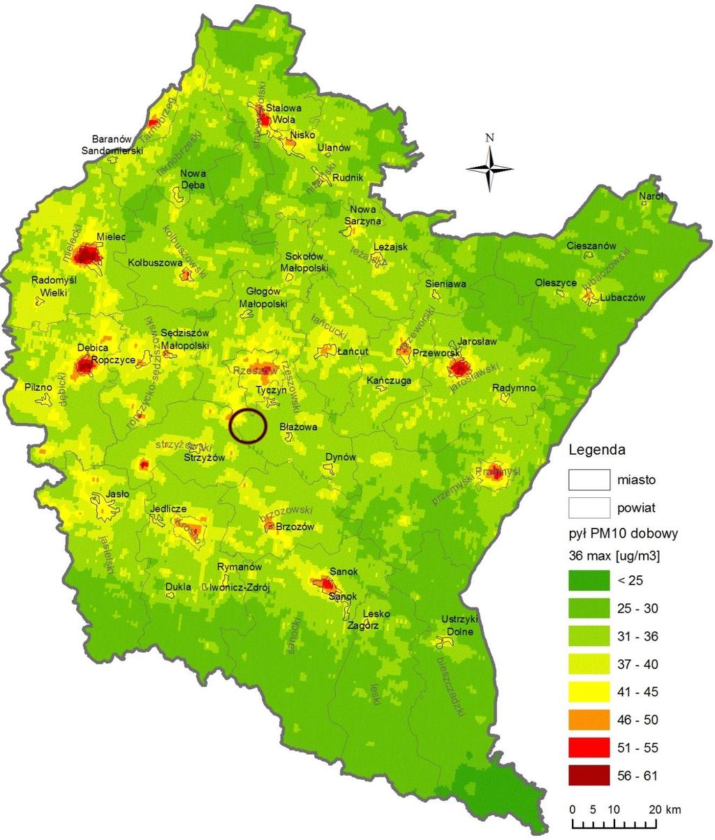 Na obszarze gminy dotrzymany został średnioroczny i dobowy poziom dopuszczalny dla stężenia pyłu zawieszonego PM10.