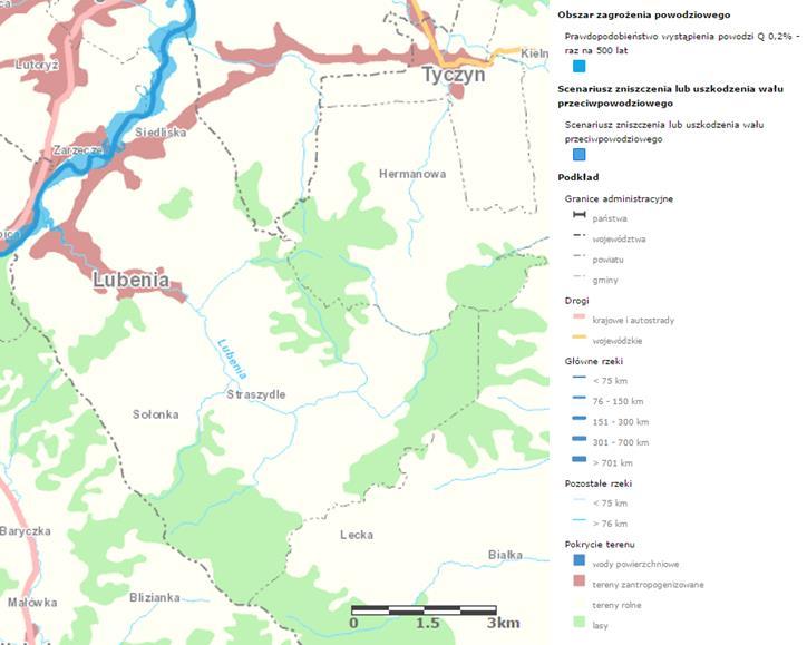 Mapa 8 Obszar zagrożenia powodziowego na terenie Gminy Lubenia Źródło: Hydroportal Krajowego Zarządu Gospodarki Wodnej, kzgw.gov.