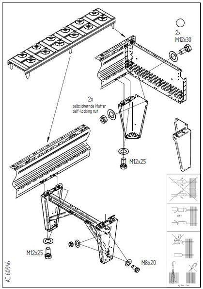 Strona 48 / 71 (1) Usunąć drewnianą osłonę, tak jak przedstawiono. (2) Usunąć transportowe połączenie skręcane.