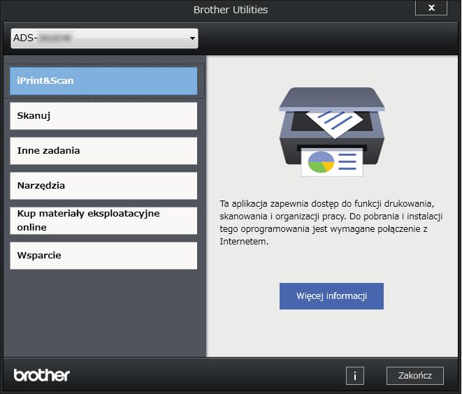 Informacje ogólne Dostęp do narzędzi Brother Utilities (Windows ) 1 Brother Utilities to narzędzie uruchamiające aplikacje, oferujące wygodny dostęp do wszystkich aplikacji Brother zainstalowanych na