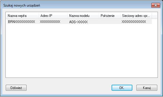 4 Określ urządzenie przy użyciu adresu Wpisz adres IP urządzenia w polu Adres IP, a następnie kliknij