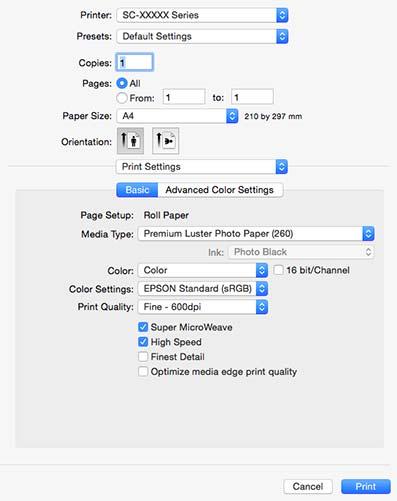 Uwaga: Jeśli w oknie dialogowym drukowania nie są wyświetlone ustawienia strony, kliknij opcję page settings (ustawienia strony) (np. Page Setup (Ustawienia strony)) w menu File (Plik).