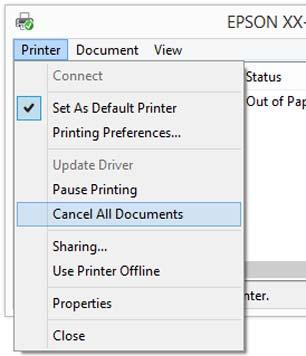 Podstawowe czynności obsługowe Anulowanie drukowania (Windows) Po zakończeniu przesyłania danych z komputera do drukarki nie można anulować zadania drukowania przy użyciu komputera.