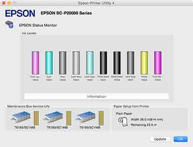 Korzystanie ze sterownika drukarki (system Mac OS X) Korzystanie z programu narzędziowego Epson Printer Utility 4 EPSON Status Monitor Ta funkcja pozwala sprawdzić stan drukarki, na przykład