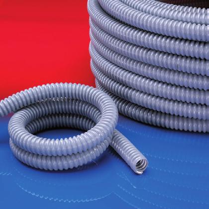 Węże plastikowe WELLFLEX PVC 111 Wysoce elastyczny, powłoka plastikowa wzmocniona powlekaną spiralą stalową, szczelny na ciecze od -20 C do +70 C (krótki czas +80 C) Kolor szary RAL 7001