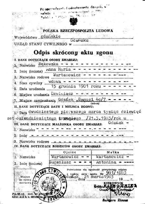 przenoszą się do Gdańska. W 1948 roku Marię i 17-letnią Ewę aresztowano za współpracę z AK.