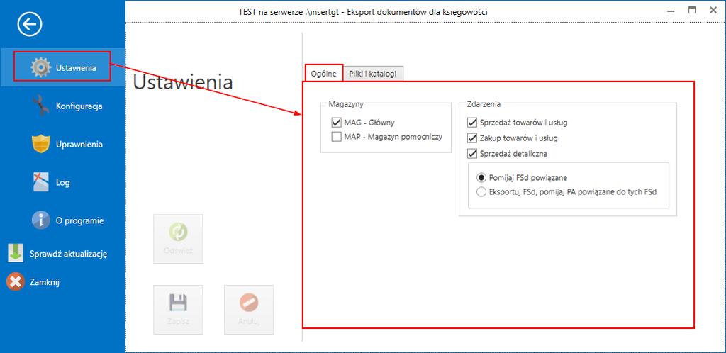 6.1 Ustawienia Ustawienia umożliwiają zdefiniowanie opcji dotyczących rodzaju oraz lokalizacji generowanych plików XML. Dostępne są dwie zakładki: Ogólne oraz Pliki i katalogi.