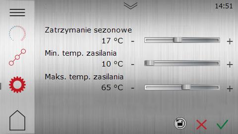 Przesuwanie całej krzywej grzewczej Gdy świeci wskaźnik 40, krzywa jest przesuwana w całości i następuje regulacja jej nachylenia.