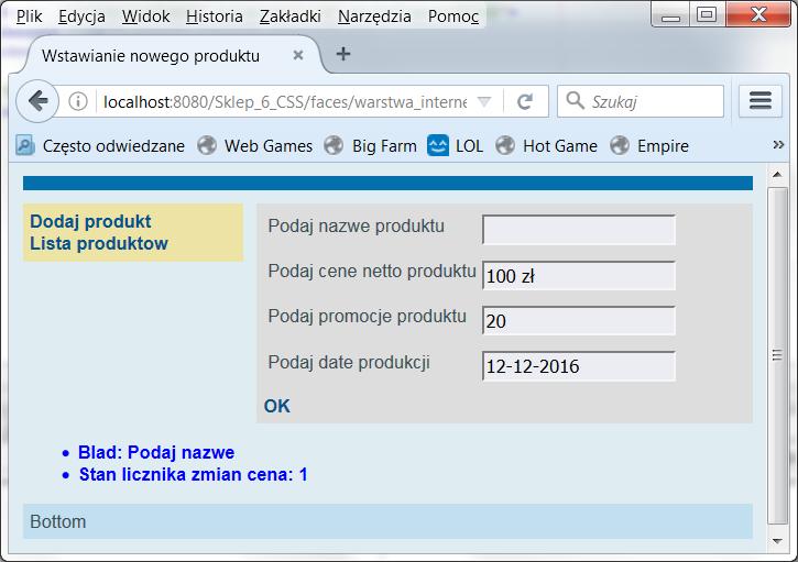 3. Zmiana typów selektorów 3.1. zmodyfikować znacznik h:panelgroup w pliku template.