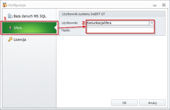 2.4.3 Połączenie ze sferą Aby skonfigurować połączenie ze sferą należy w oknie konfiguracyjnym wybrać z menu po lewej stronie okna konfiguracji opcję Sfera, następnie wybrać użytkownika i wpisać jego