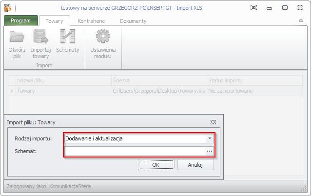 3.4 Importowanie pliku Mając gotowy schemat możemy przeprowadzić import pliku.