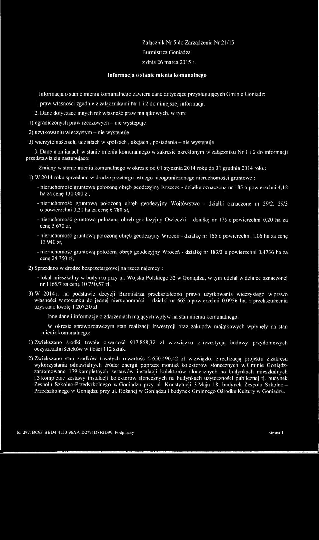 Załącznik Nr 5 do Zarządzenia Nr 21/15 Burmistrza Goniądza z dnia 26 marca 2015 r.