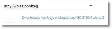 Kraj z listy - wybór kraju europejskiego z dostępnej listy. Na pierwszym miejscu prezentowana jest Polska, natomiast kraje posortowane są alfabetycznie według kodów.