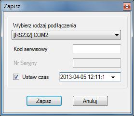 Pobrane z urządzenia dane można zapisać w pliku (patrz punkt 7.3.1.3), po czym wykorzystać dla innych urządzeń. Użycie tej funkcji wymaga zdefiniowania rodzaju i parametrów połączenia. Np.