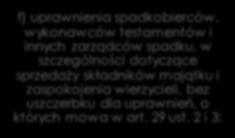 przypadkach, na zapisobierców, w tym warunki i skutki przyjęcia lub odrzucenia spadku lub zapisu; f) uprawnienia spadkobierców, wykonawców testamentów i innych