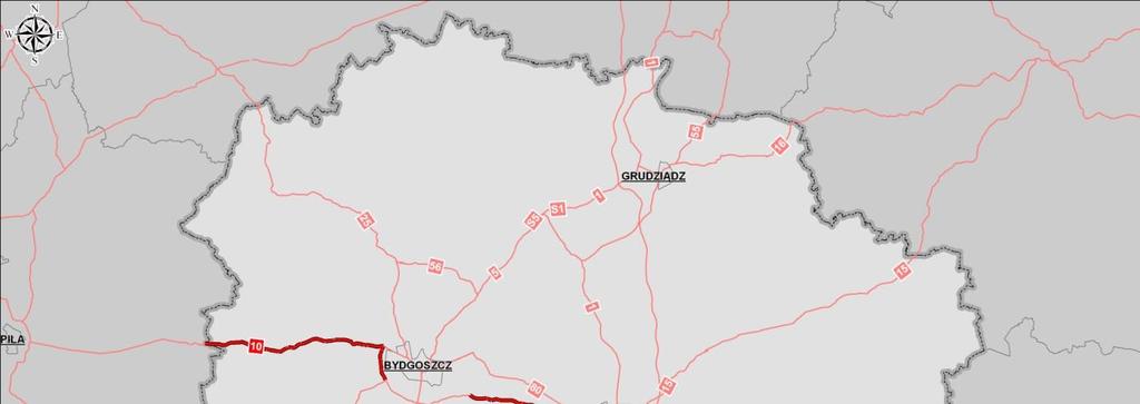 Na rys. 1.1 przedstawiono orientacyjną lokalizację odcinka drogi krajowej Nr 10 objętego zakresem opracowania. Rys. 1.1. Orientacyjna lokalizacja odcinka drogi krajowej nr 10 1.2.