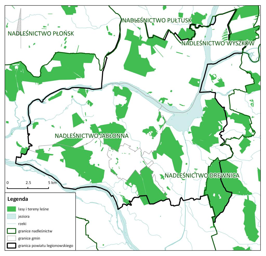 województwa mazowieckiego (23,3%). Najbardziej zalesionymi gminami w powiecie są: gmina Nieporęt (lesistość - 41,8%) oraz Jabłonna (lesistość - 41,5%).