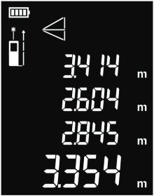 a b c Pomiar pośredni przeciwprostokątnej C. 2. Skierować laser do punktu, zgodnie z migającą krawędzią, i nacisnąć przycisk, aby zmierzyć pierwszą przeciwprostokątną. 3.