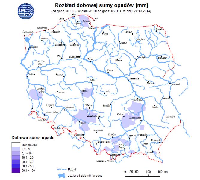 rzekach Polski Rozkład dobowej sumy opadów