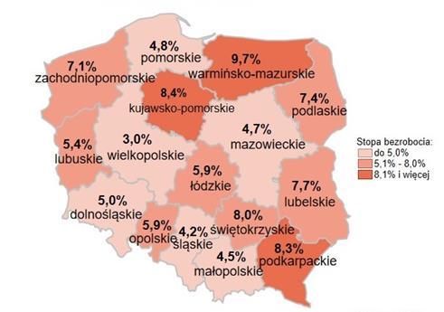 Oferty pracy Bezrobotni Stopa bezrobocia Informacja miesięczna o rynku pracy Spada liczba