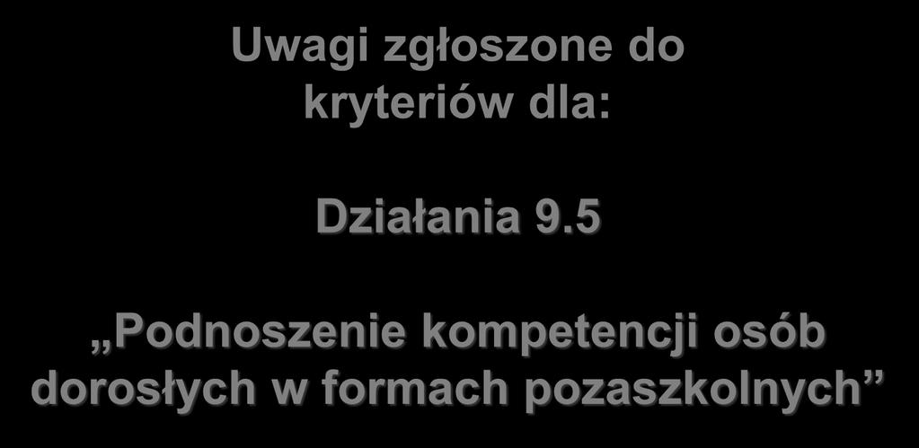 Uwagi zgłoszone do kryteriów dla: Działania 9.