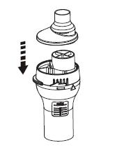 5. Umieść pokrywę nebulizatora na jego górnej części. 6. Podłącz kabel do źródła zasilania. 8. W zależności od potrzeby dołącz ustnik lub maskę do górnej części nebulizatora. 7.