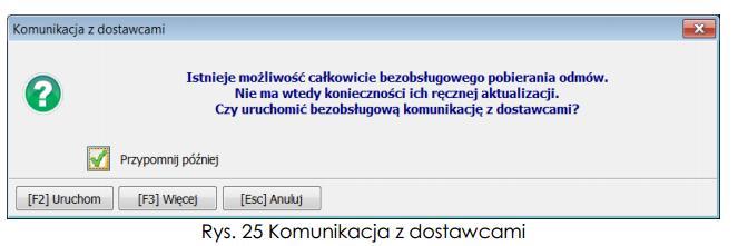 Wybranie funkcji F2 Uruchom spowoduje wyświetlenie okna z informacją o rozpoczęciu pobierania odmów od dostawców.