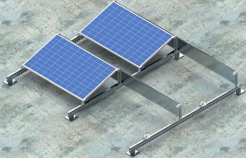na dachach płaskich Konstrukcja DP-MHKE-15 paneli w układzie horyzontalnym pod kątem 5, 10,15 i 20. (maksymalne obciążenie modułu wynosi 550 kg/m²).
