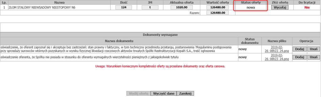 Komunikat: Nie przesłano dokumentu dla opcji jeżeli na liście dokumentów będzie więcej niż jeden dokument.