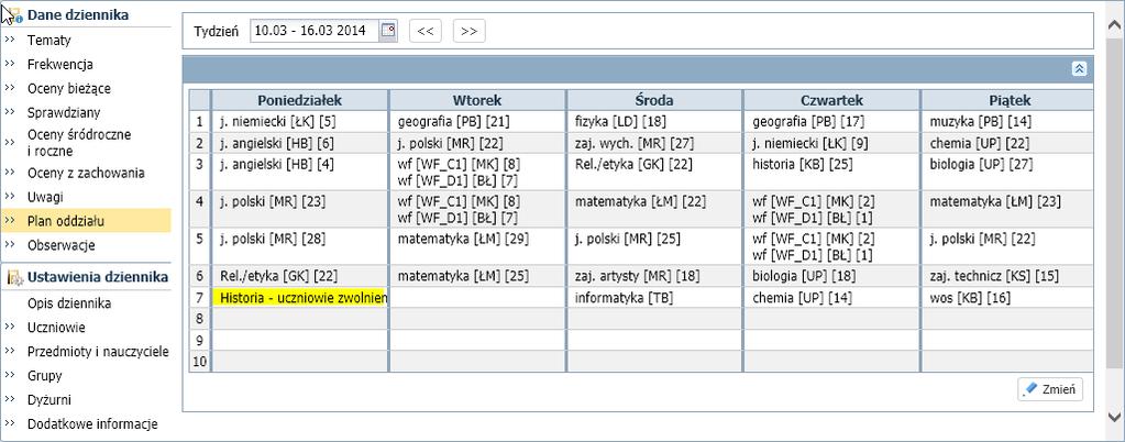 UONET+. Jak odnotować w dzienniku, że uczniowie zostali zwolnieni z ostatniej lekcji do domu? 3/6 Rejestrowanie w systemie lekcji, z której uczniowie są zwolnieni, jako inne zajęcie 1.