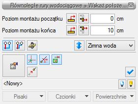 Rurociągi Rys. 79. Okno wstawiania równoległych pionowych rur wodociągowych Wstawianie równoległych rur wodociągowych jest analogiczne do wstawiania pojedynczych rur wodociągowych.