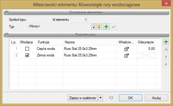 Można również odwrócić kolejność wprowadzanych rurociągów oraz zmienić rurociąg wiodący. Po kliknięciu na czarną strzałkę na guziku rurociągów.