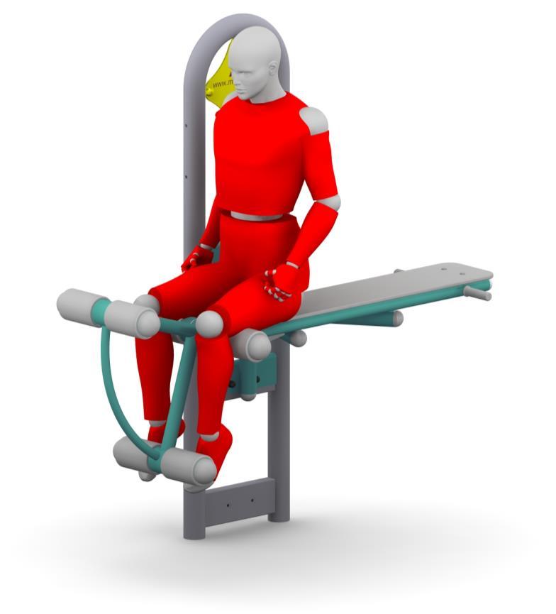 Zestaw ćwiczeń II Główne mięśnie zaangażowane podczas ćwiczeń: Nogi mięśnie nóg (mięsień czworogłowy uda, mięsień prosty uda) Opis ćwiczenia Usiądź na ławce i umieść nogi za wałkami oporowymi.