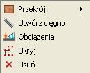 Modyfikowanie wprowadzonego układu Pręty (konkretna grupa prętów) Pręty (konkretna grupa prętów) (konkretny pręt) Grupy prętów (konkretna grupa prętów) Grupy obciążeń (konkretna grupa obciążeń)